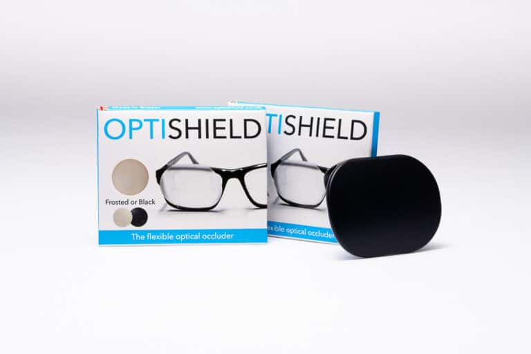 Optishield in frosted and black for patient and optometry